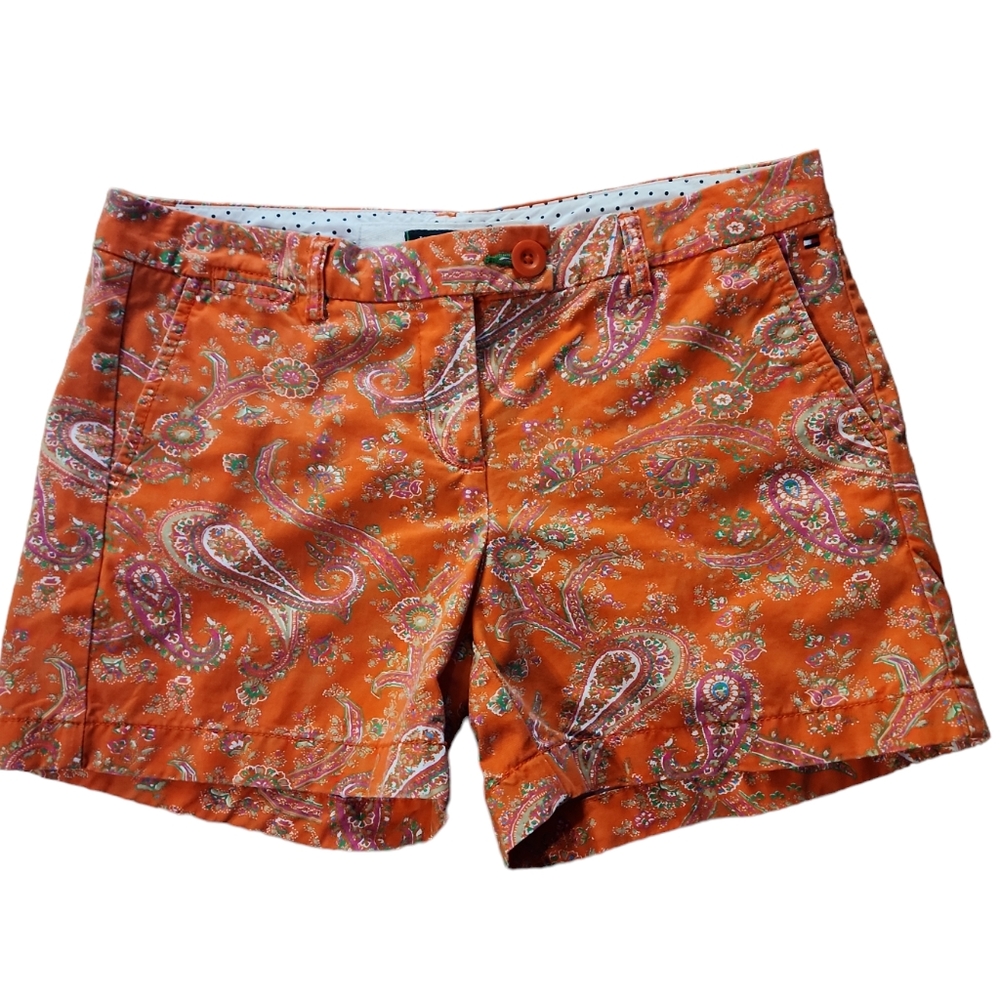 Women's shorts , tommy hilfiger size 8 orange paisley design zip & button front